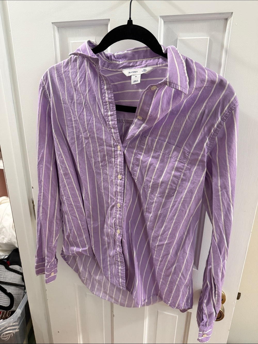 Old Navy Lavender and White Striped Button-Down Shirt